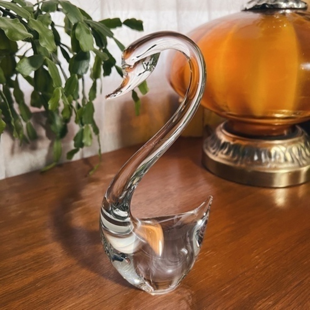Vintage Crystal Glass Swan Paperweight | Elegant Décor | Mid-Century Modern